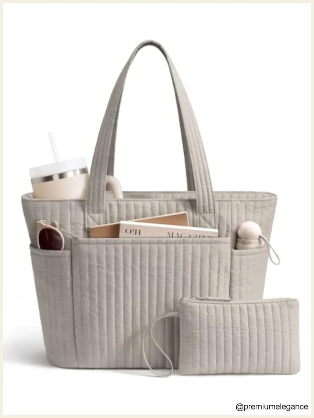 Quilted Cotton Tote Bag with Laptop Sleeve and 40oz Tumbler Holder